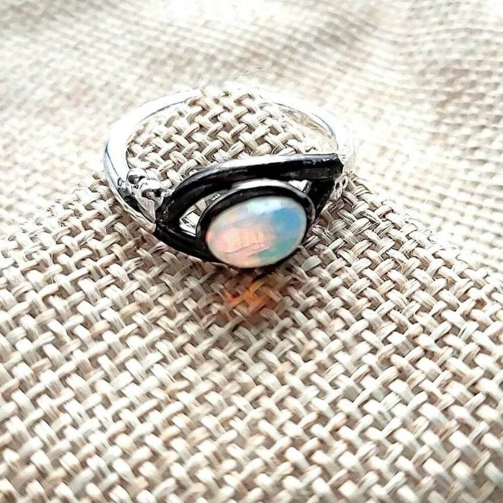 Ethiopian Black Opal Ring | Rainbow Fire Gemstone